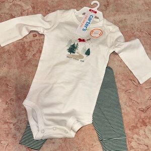 Carter's White Bodysuit with Green Striped Pants